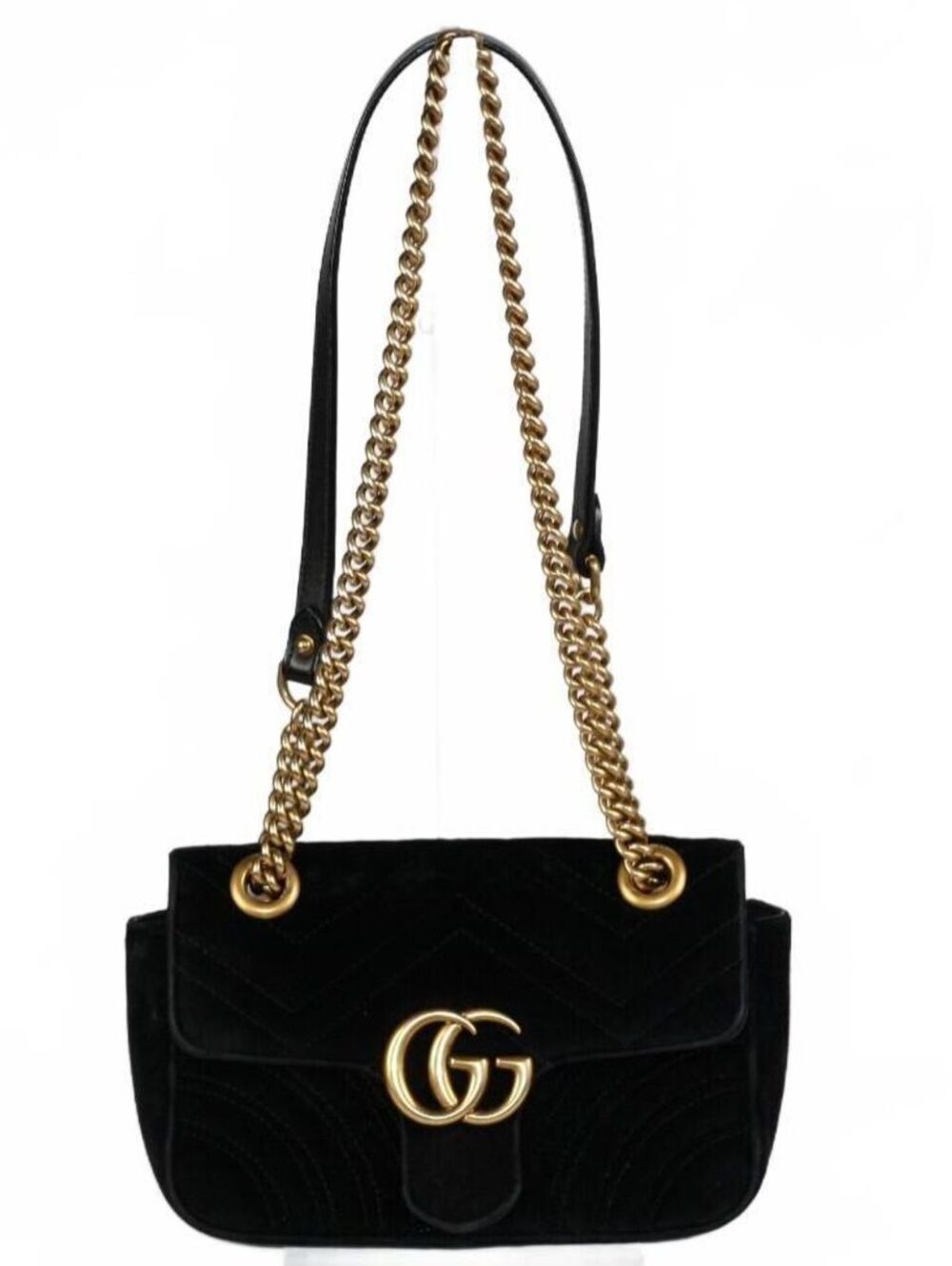 Gucci GG Marmont Small Black Velvet Matelassé Shoulder Bag